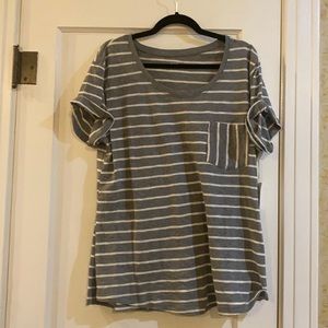 NWT a.n.a (JCP brand) grey + white stripe top